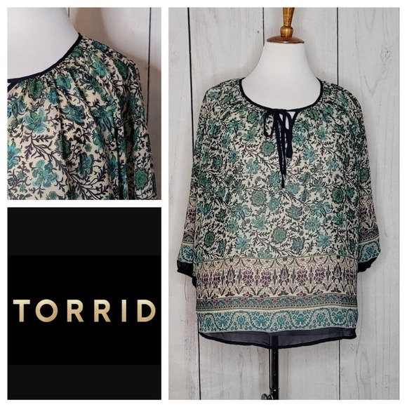 Torrid Sheer Floral‎ Peasant Top - Picture 1 of 9